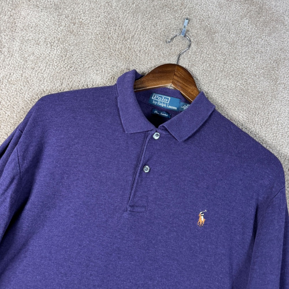 Polo Ralph Lauren Polo Shirt Mens Large Purple Long Sleeve Pima Interlock Cotton